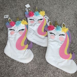 Unicorn Christmas Holiday Stockings Set‎ Of 3 Pink Purple Gold